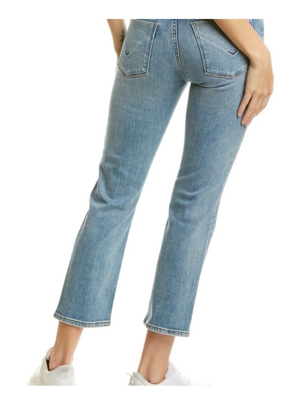 Hudson Cropped Button Fly Straight Leg Jeans Canal Medium Blue Stretch Denim 25